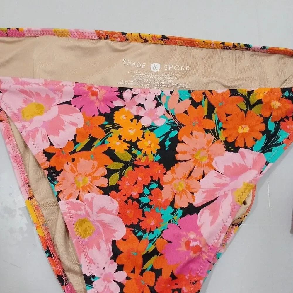 Shade & Shore Floral Print Side Tie Bikini Bottom Large